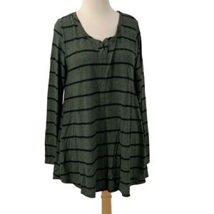 Soft Surroundings Women's Long Sleeve Green/Black Stripe Henley Tunic Top Size L